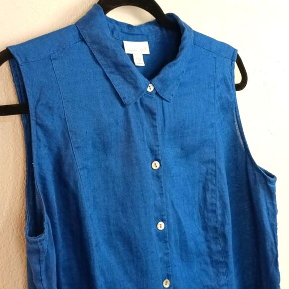 J. Jill Women 100% Linen Blue Sleeveless Button Down Tunic Top Sz 1X Resortwear - Picture 3 of 9
